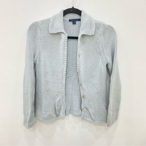 Boden Light Blue Sweater Cardigan silk blend Sz 8 collared button down